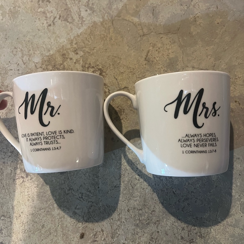 Mr. and Mrs. White Ceramic Mugs
